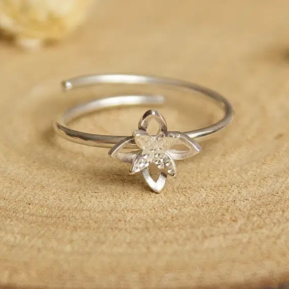 bague fleur argent 925 effet brillant diamanté fait main