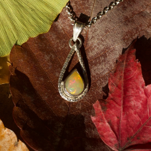 Pendentif opale argent goutte (multicolore) – Image 2