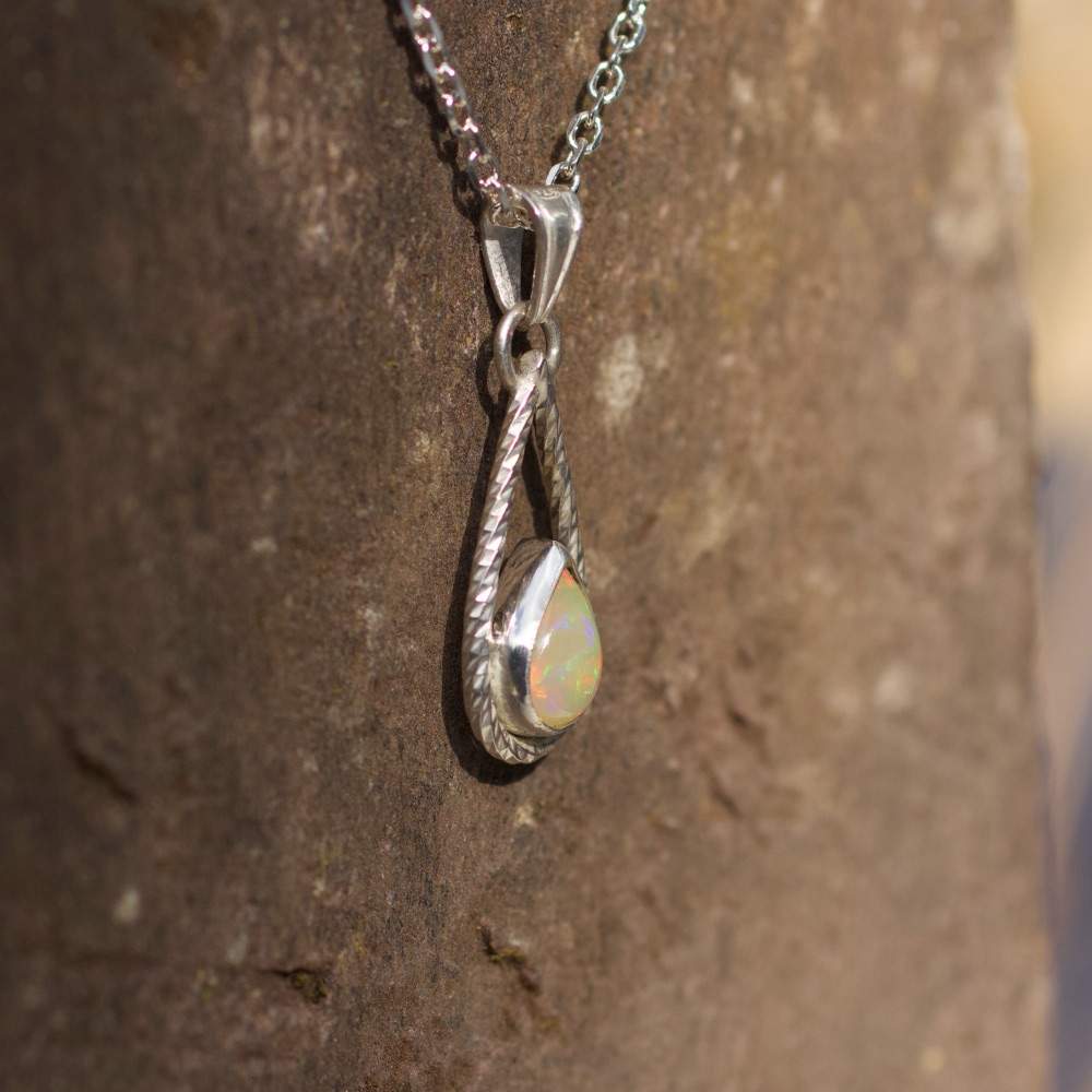 Pendentif opale argent goutte (multicolore) – Image 5