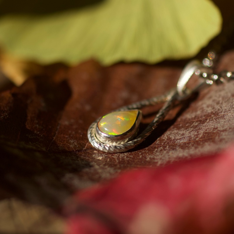 Pendentif opale argent goutte (multicolore) – Image 3