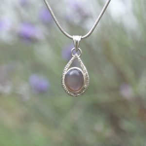 Collier Pendentif En Pierre De Lune Aura Ion Argenté - Chaîne 46 Cm - Style Bohème - Neuf Avec Étiquettes